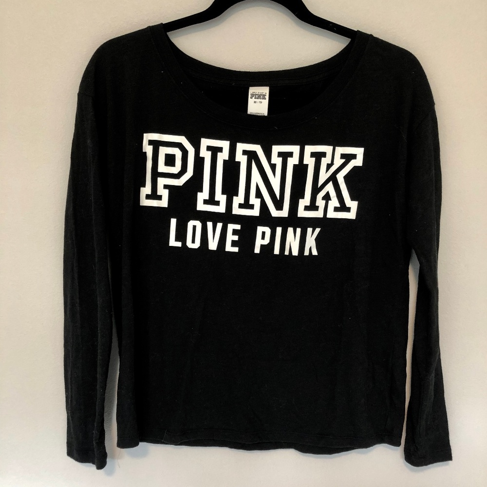 PINK Long Sleeve Sleep Shirt Black in XS